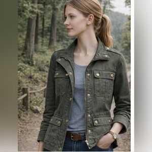 J.Crew Olive Green Military Field Jacket Size S Utility Cargo Coat Lightweight